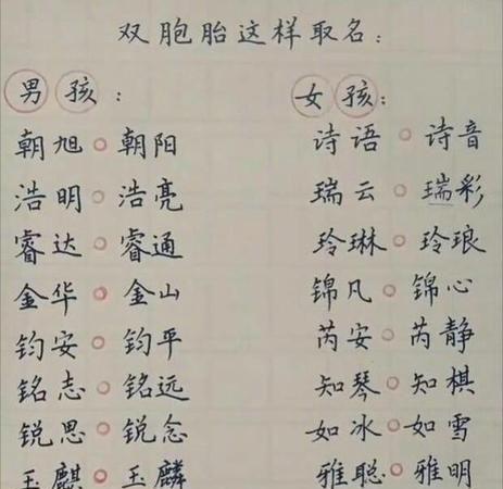 龙凤胎取名字大全免费有涵养的龙凤胎名字一男一女小名