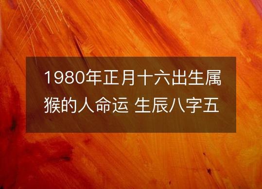 1980年正月十六出生属猴的人命运 生辰八字五行 事业财运详解