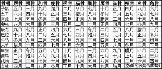 八字称命骨算命表