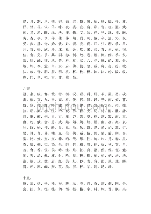 起名取名常用字笔画表 繁体字